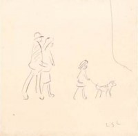 l.s.-lowry---figures-walking-a-dog---original-sketch